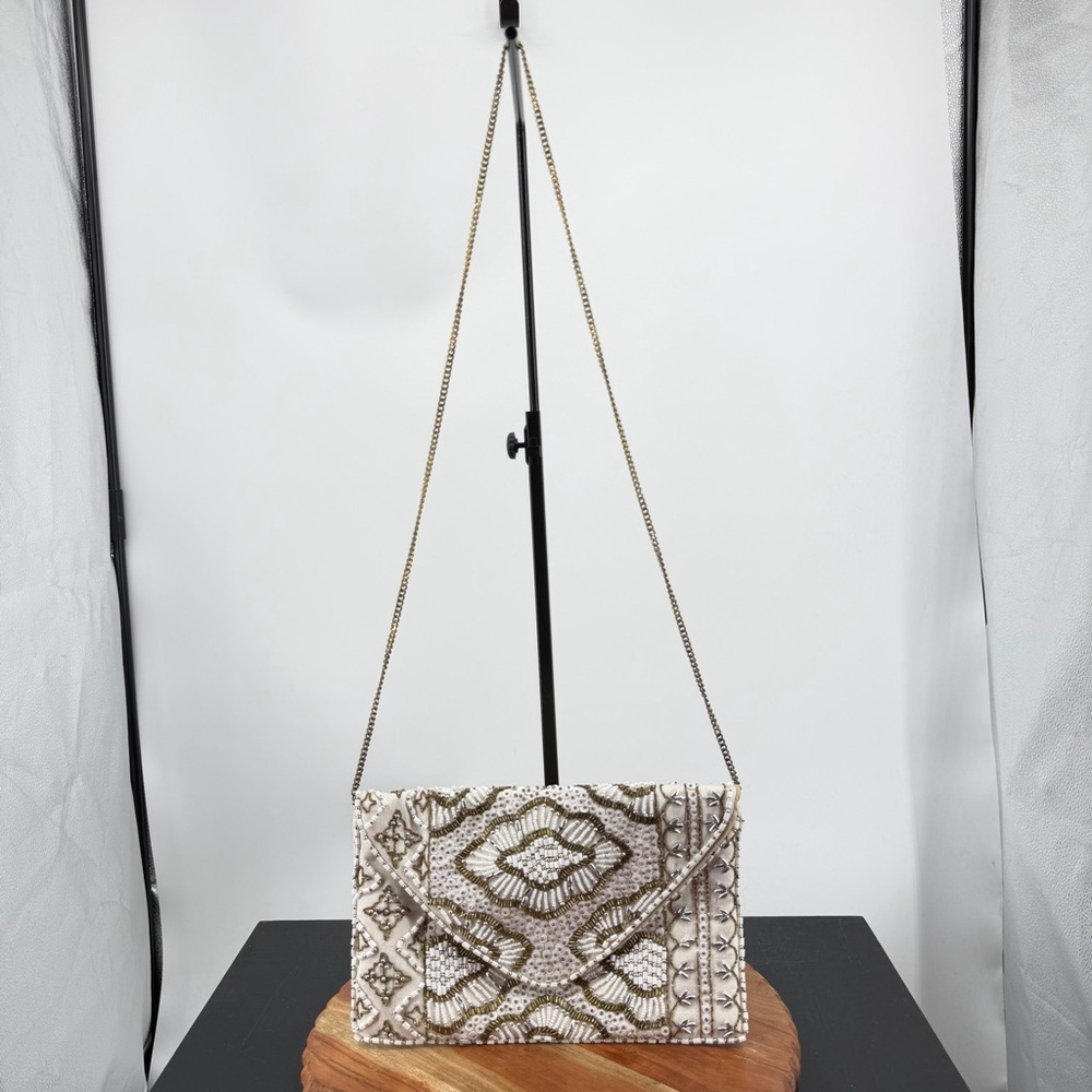 Lulus Etched‎ in Stone Cream Beaded Clutch shoulder bag